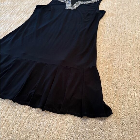 White House Black Market Black Flowy Dress with Embroidery on the Neckline - Picture 3 of 6